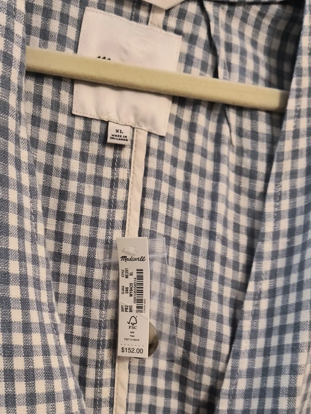 Madewell Linen Collarless Blazer in Gingham Check